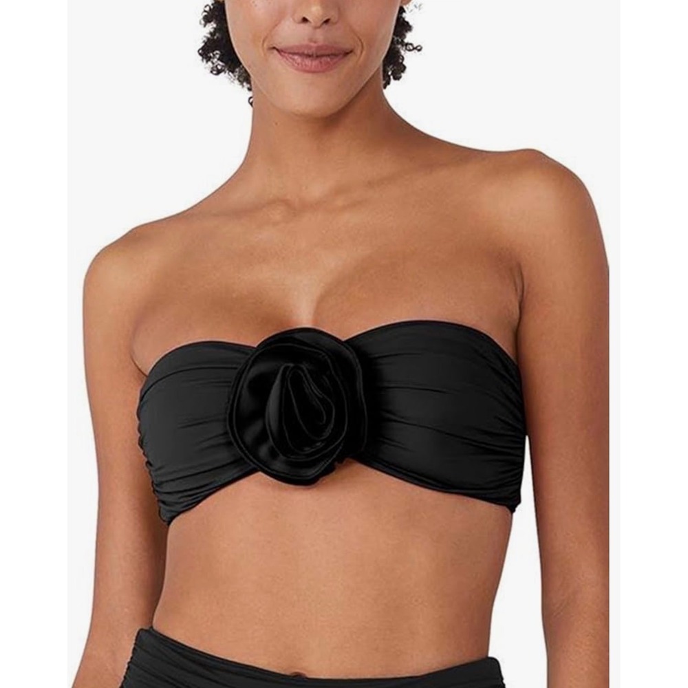 Kate Spade New York Rosette Bandeau Bikini Top Black Floral S7C456 Size M‎ NEW
